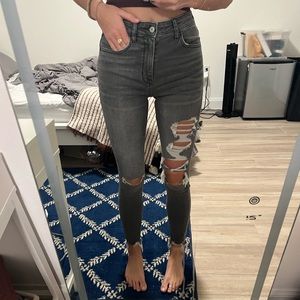 American Eagle Next Level Stretch Gray Ripped Jeans